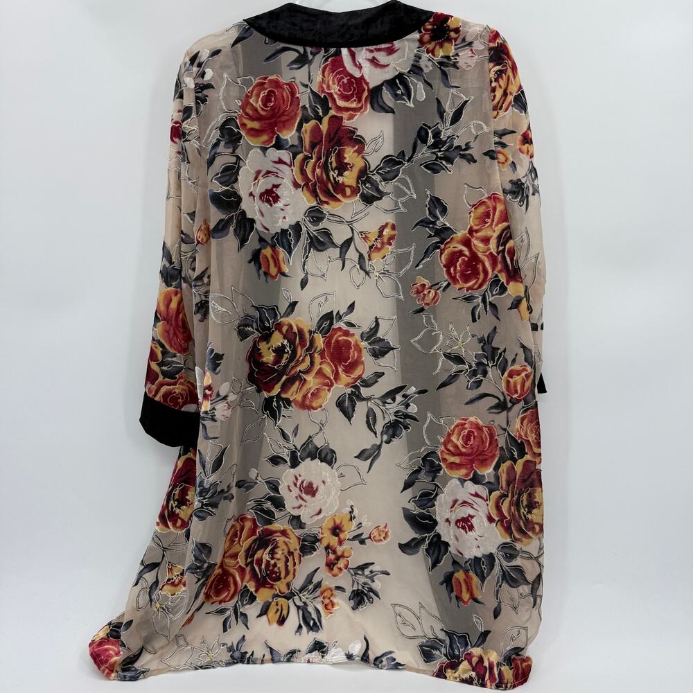RD + KOKO Sheer Floral Velvet Burnout Kimono Wrap Womens MED Open Front Boho